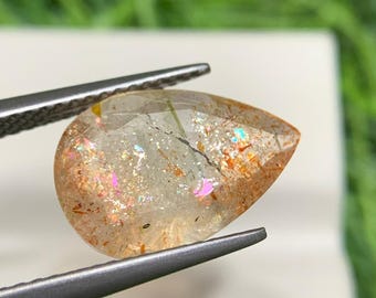 Piedra solar natural con forma de confeti / Fuego plateado brillante / Gema de cristal natural para uso curativo y en joyería //