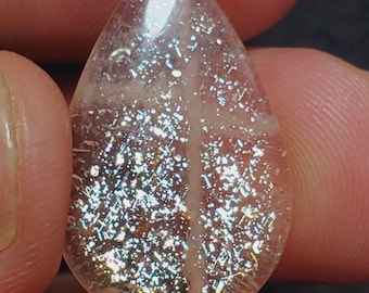 Piedra solar de confeti natural / Piedra solar de fuego arcoíris / Piedra preciosa de cristal natural para uso curativo y en joyería (10,70 quilates, 24 x 15 x 3 mm)