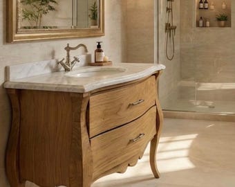 Luxury solid  Oak Washstand with Carrara Marble Top - French Style