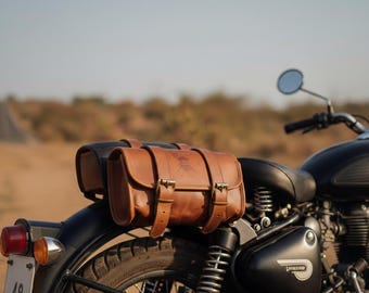 Alforja de cuero de grano completo para motocicleta, bolsa de herramientas vintage para motociclistas, bolsa de almacenamiento resistente para motocicleta