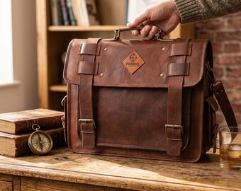 Handgemaakte bruine leren messengerbag voor mannen | Vintage schoudertas/aktetas | Dagelijkse schoudertas | Cadeau voor hem