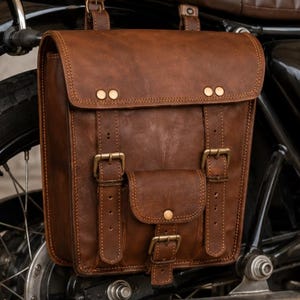 Vintage Leather Pannier Saddlebags for Motorcycles | Handmade Set of 2 Side Bags | Touring & Cruiser Storage | Rider Gift