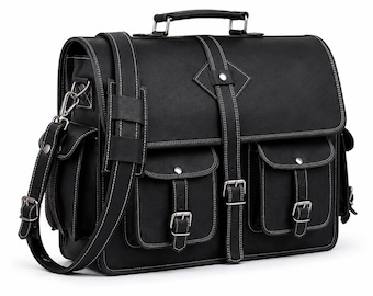 Bolso bandolera personalizado de piel de cabra de grano completo para portátil, estilo vintage, para hombre, ideal para el trabajo, la universidad o la escuela.