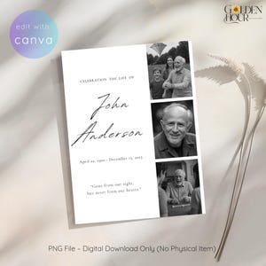 Könnte beinhalten: Eine Gedenkkarte mit dem Text "CELEBRATION THE LIFE OF John Anderson" und den Daten 22. April 1900 - 15. Dezember 2025. Die Karte enthält drei Schwarz-Weiß-Fotos und das Zitat "Gone from our sight, but never from our hearts."