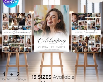 Funeral Photo Collage Template: Celebration of Life Memorial Sign (Instant Download)