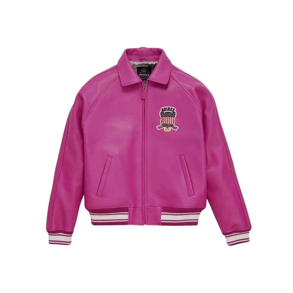 Handmade Men's Avirex USA American Berry Pink Bomber Jacket