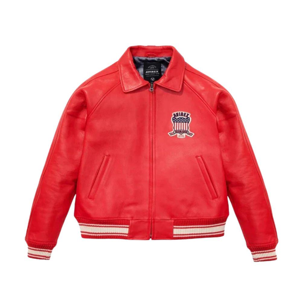 11/18まで！　AVIREX レザー ボンバージャケット レッド メンズハンドメイドAvirex USAアメリカンレッド本革バーシティボンバー