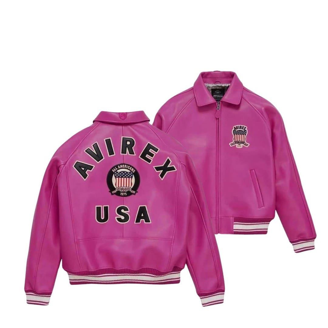 Handmade Men's Avirex USA American Berry Pink Bomber Jacket