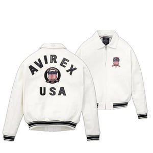 Handmade Men&#39;s Avirex USA American White Cowhide Leather Bomber Jacket | Avirex Classic Icon Varsity Flight Style Motorbike Leather Jacket