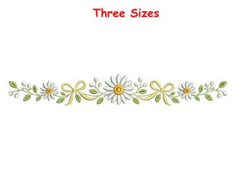 Daisy Ribbon Garland Border Embroidery Design | Floral Border Machine Embroidery File | Daisy Vine Border | Spring Wedding Embroidery