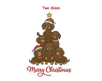Dachshund Christmas Tree Embroidery Design | Holiday Dog Pattern (5x7, 8x10)