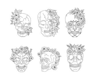 Floral Skull Embroidery Design | Gothic Day of the Dead (Digital File)