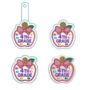 4th Grade Apple Embroidery Design Bundle | Snap Tab, Badge Reel (Digital File)