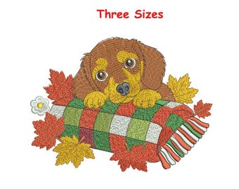 Cozy Autumn Dachshund Embroidery Design| Cute Dog Machine Embroidery| Fall Scarf Dog Embroidery| Thanksgiving Embroidery| instant Download