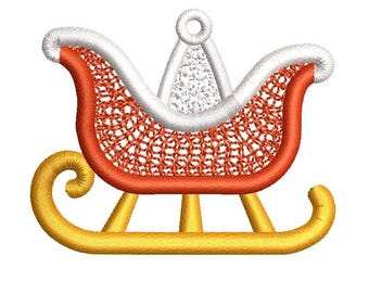 Christmas Sleigh Embroidery Design | FSL Santa Lace Ornament (Instant Download)