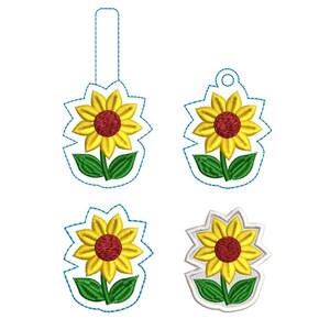 Sonnenblumen-Stickmuster-Set | Schlüsselanhänger, Druckknopfleiste, Filzanhänger, Aufnäher (Digitale Datei)