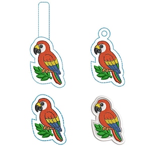 Diseños de bordado de loros / Marcapáginas, llavero, fieltro, parche (archivo digital)