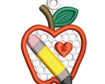 Apple Pencil FSL Earring Embroidery Design| Teacher Apple Earrings| Back to School Machine Embroidery| Freestanding Lace Digital File