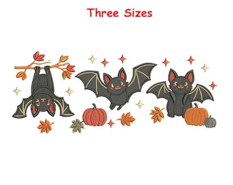 Ricamo a macchina con trio di pipistrelli autunnali / Ricamo autunnale con zucca di Halloween (file digitale)