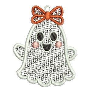 Motif de broderie pour boucles d'oreilles fantômes FSL | Dentelle autoportante Halloween (Téléchargement numérique)