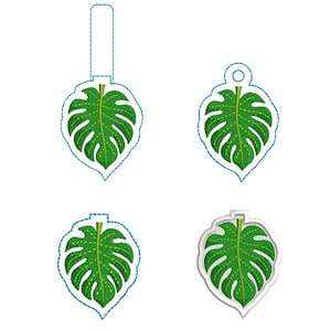 Paquete de bordado de hojas de monstera / Marcapáginas, llavero, fieltro y apliques de hojas tropicales / Archivos de bordado a máquina