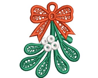 FSL Christmas Mistletoe Bow Embroidery Design| Freestanding Lace | Christmas Lace Embroidery| Machine Embroidery| Instant Download