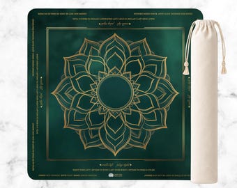 Emerald Lotus Mahjong Mat With Rules, Jade White Lotus Mandala Mah Jongg Table Mat with Carry Bag