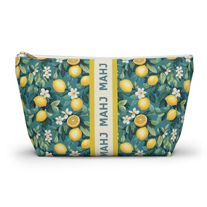 Lemon Teal Mahjong Tote Bag and Pouch Set, Summer Mahjong Tile Bag, American Mah Jongg Beach Travel Storage Bag image 8