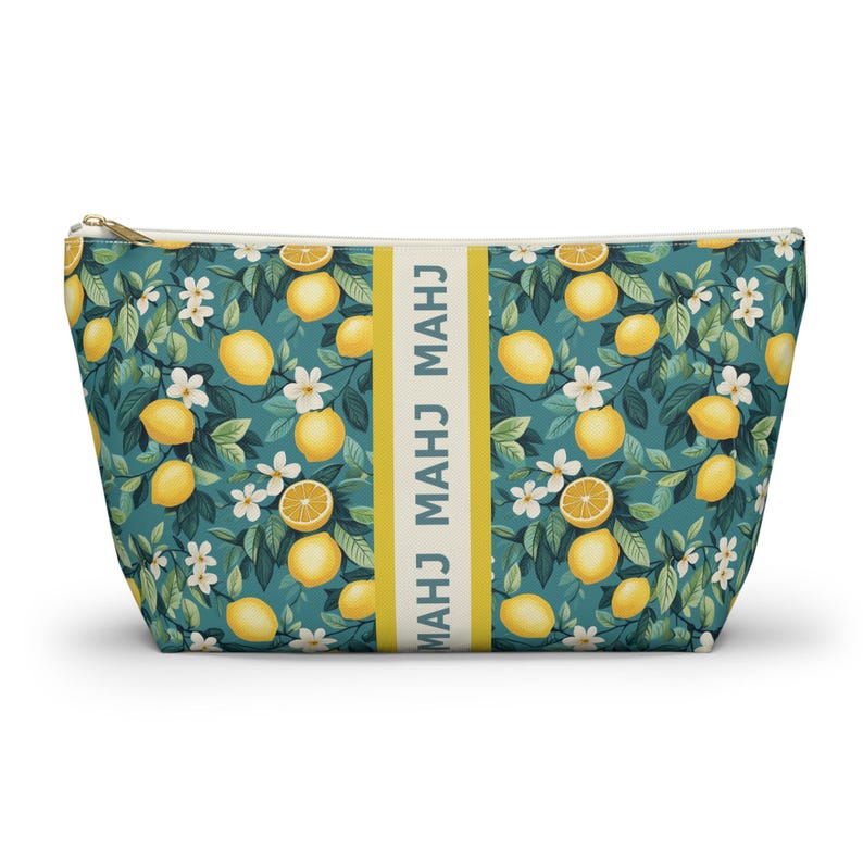 Lemon Teal Mahjong Tote Bag and Pouch Set, Summer Mahjong Tile Bag, American Mah Jongg Beach Travel Storage Bag image 8