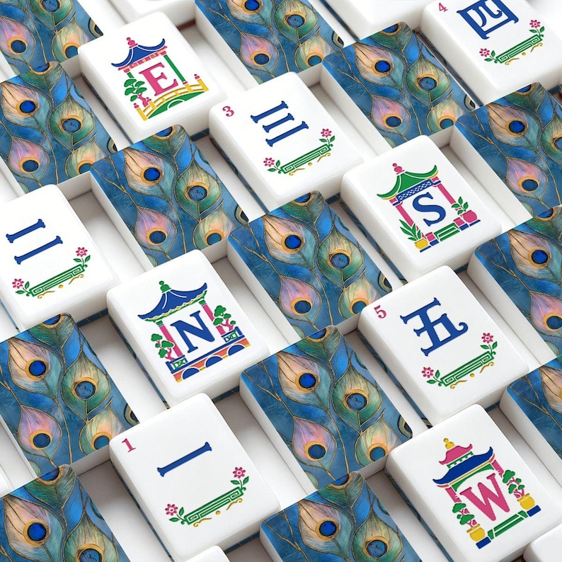 Peacock Feathers American Mahjong Tiles with Display Box, Luxury Mah Jongg Set image 7