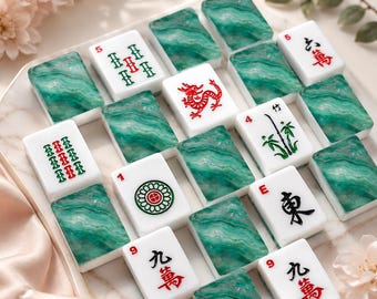 Green American Mahjong Tiles Set | Jade Marble Acrylic Tiles with Jokers |  Storage Case Included