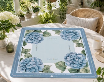 Hydrangea Mahjong Mat, 3mm, Blue Watercolor Floral Design, American Mahjong Table Mat, Non Slip Rubber Backing with Carry Bag