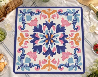 Coole Mahjong-Tischmatte, abstrakte amerikanische Mahjong-Tischmatte mit Tragetasche, lila-rosa-orangefarbene Matte
