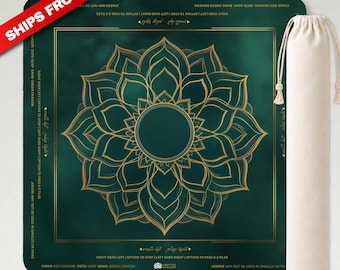 Emerald Lotus Mahjong Mat With Rules, Jade White Lotus Mandala Mah Jongg Table Mat with Carry Bag