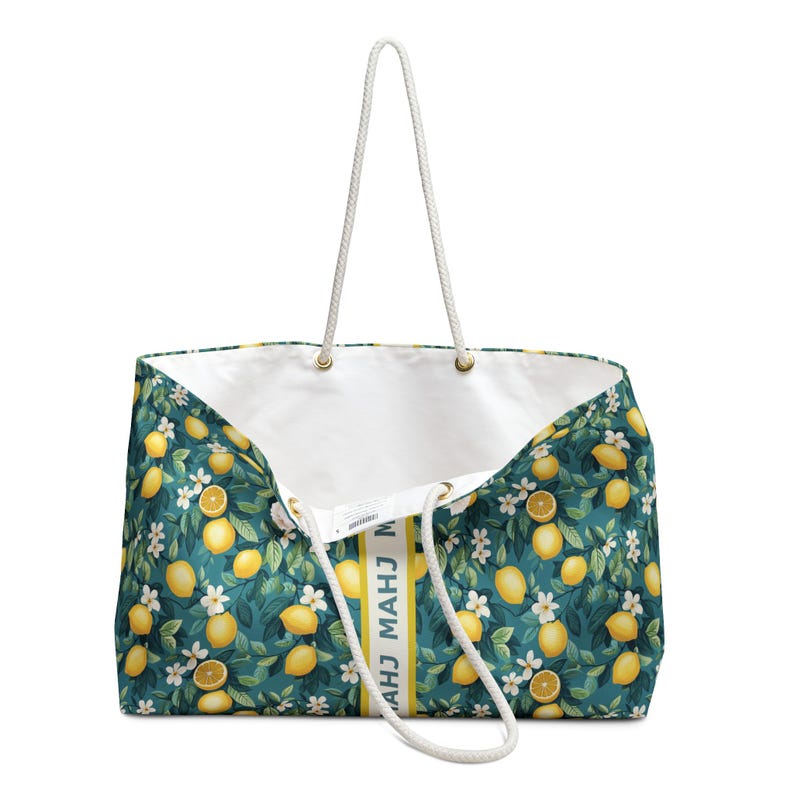 Lemon Teal Mahjong Tote Bag and Pouch Set, Summer Mahjong Tile Bag, American Mah Jongg Beach Travel Storage Bag image 5