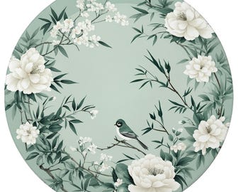 Mint Floral Round Mahjong Mat 42", Green Circular Mat, Carry Bag Included