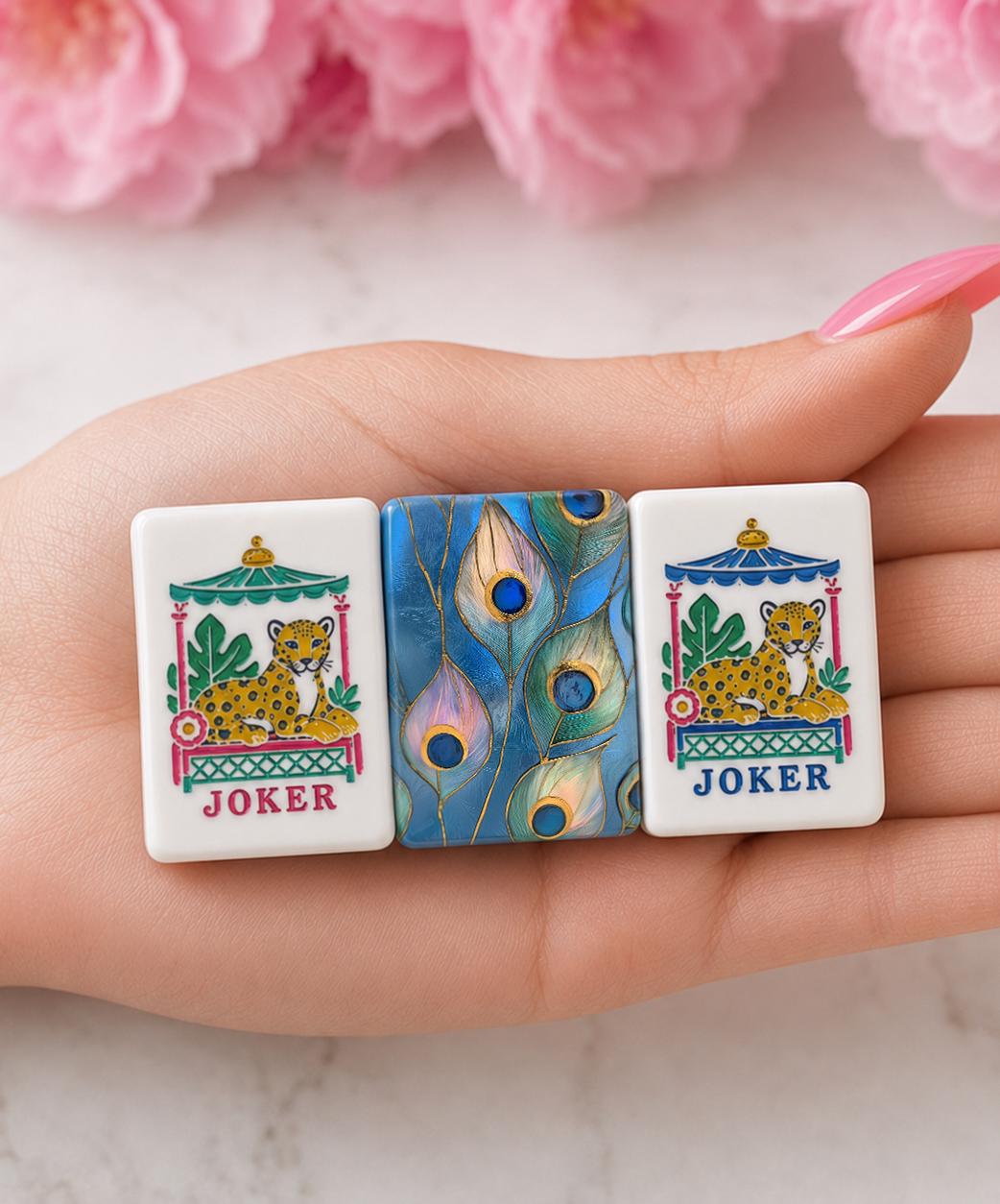 Peacock Feathers American Mahjong Tiles With Display Box, Hand