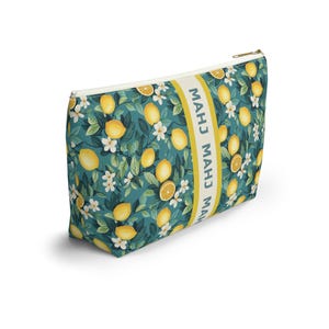 Lemon Teal Mahjong Tote Bag and Pouch Set, Summer Mahjong Tile Bag, American Mah Jongg Beach Travel Storage Bag image 9