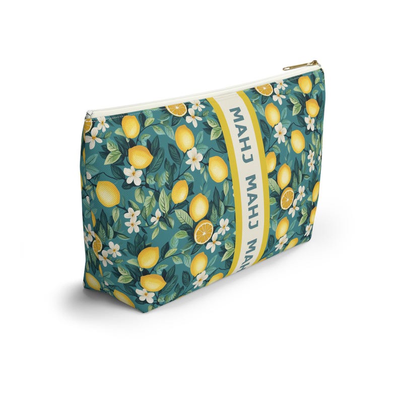 Lemon Teal Mahjong Tote Bag and Pouch Set, Summer Mahjong Tile Bag, American Mah Jongg Beach Travel Storage Bag image 9
