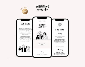 Simply Just Love Canva Wedding Website Template | Illustrated Hand-drawn Couple | Blond Groom | Instant RSVP