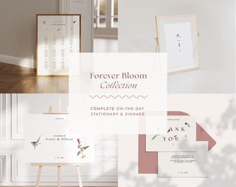 Complete Wedding Stationery Bundle | Invitation Suite & On The Day Signage | Canva Template | Forever Bloom