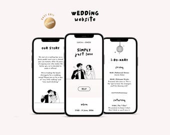 Simply Just Love Canva Wedding Website Template | Illustrated Hand-drawn Couple | Instant RSVP