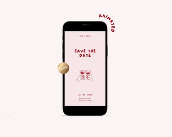 Animated Save the Date, Cocktail & Toast | Illustrated Hand-drawn Canva Template