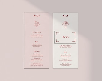 Feast & Drinks Menu Card + Place Card | Hand-Drawn | Canva Template