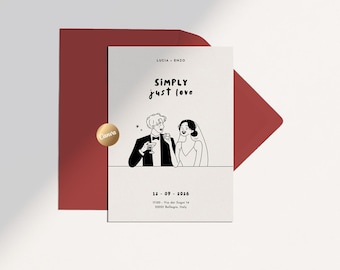 Simply Just Love Wedding Invitation + Save the Date | Blond groom | Illustrated & Hand-drawn | Canva Template Bundle