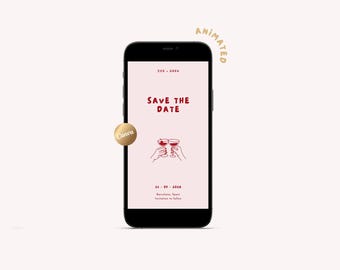 Cherry Cocktail Save the Date | Animated Illustrated Canva Template