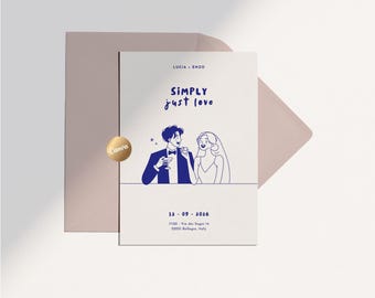 Simply Just Love Wedding Invitation + Save the Date | Blond bride | Illustrated & Hand-drawn | Canva Template Bundle