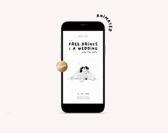 Animated Save the Date, Free Drinks and a Wedding | Illustrated Hand-drawn Canva Template