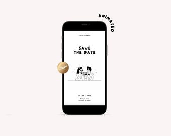 Animated Save the Date, Free Drinks and a Wedding | Illustrated Hand-drawn Canva Template