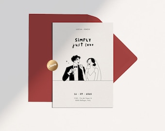 Simply Just Love Wedding Invitation + Save the Date |  Illustrated & Hand-drawn | Canva Template Bundle